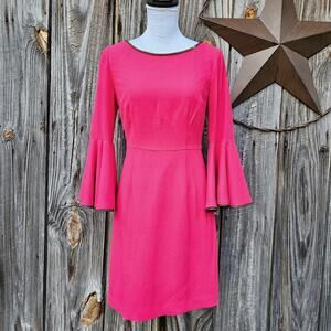 Pink Trina Turk Dress Bromely Size 2 Bright Stretch Flare Bell Sleeve Crop